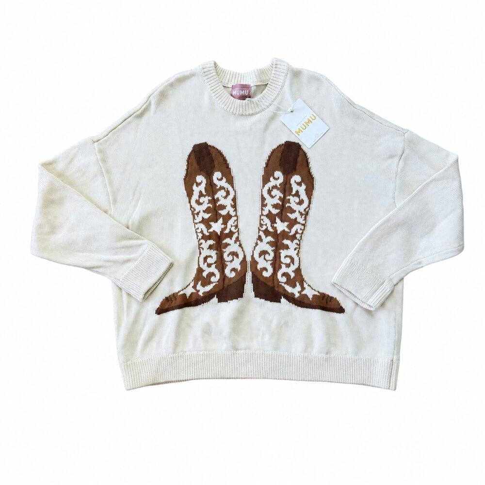 Show Me Your Mumu Stay Awhile Cowboy Boot Knit Sweater NWT Size Small